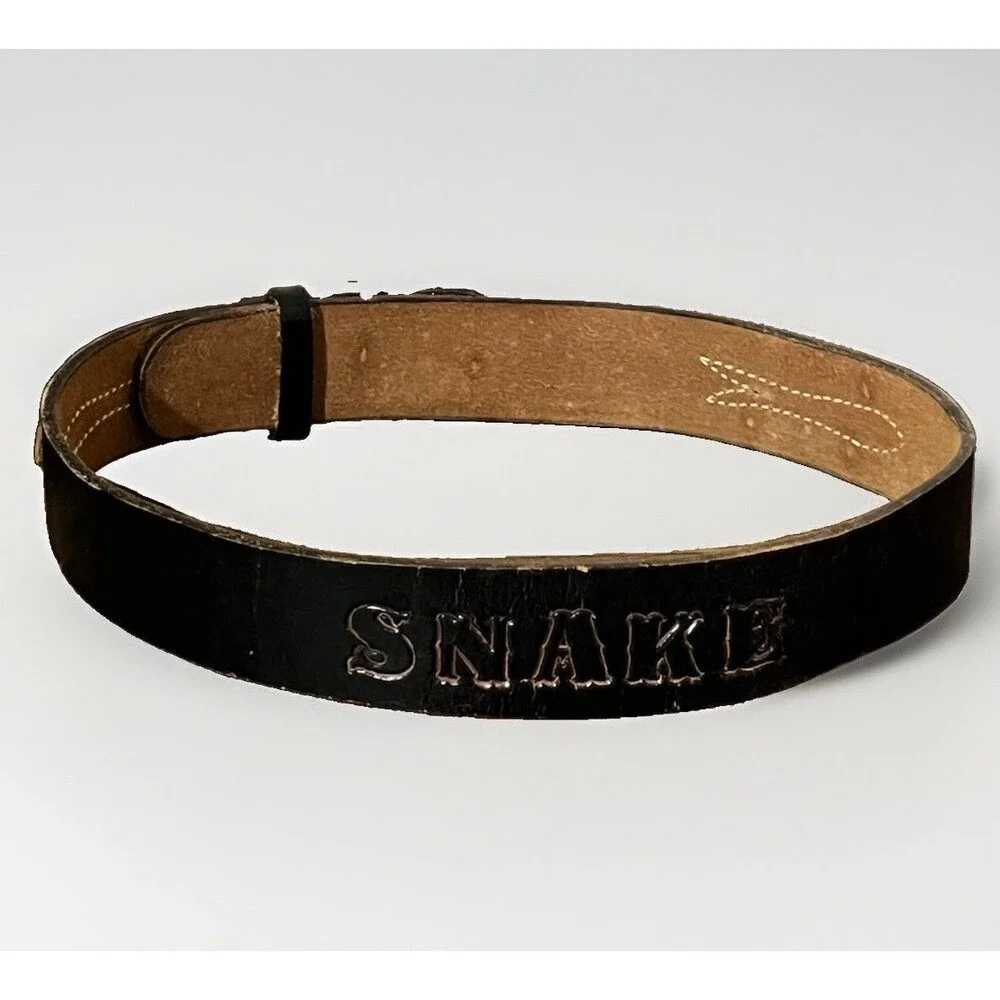 Vintage Looper Western Belt Sz 26 Embossed Black Leather “SNAKE” USA